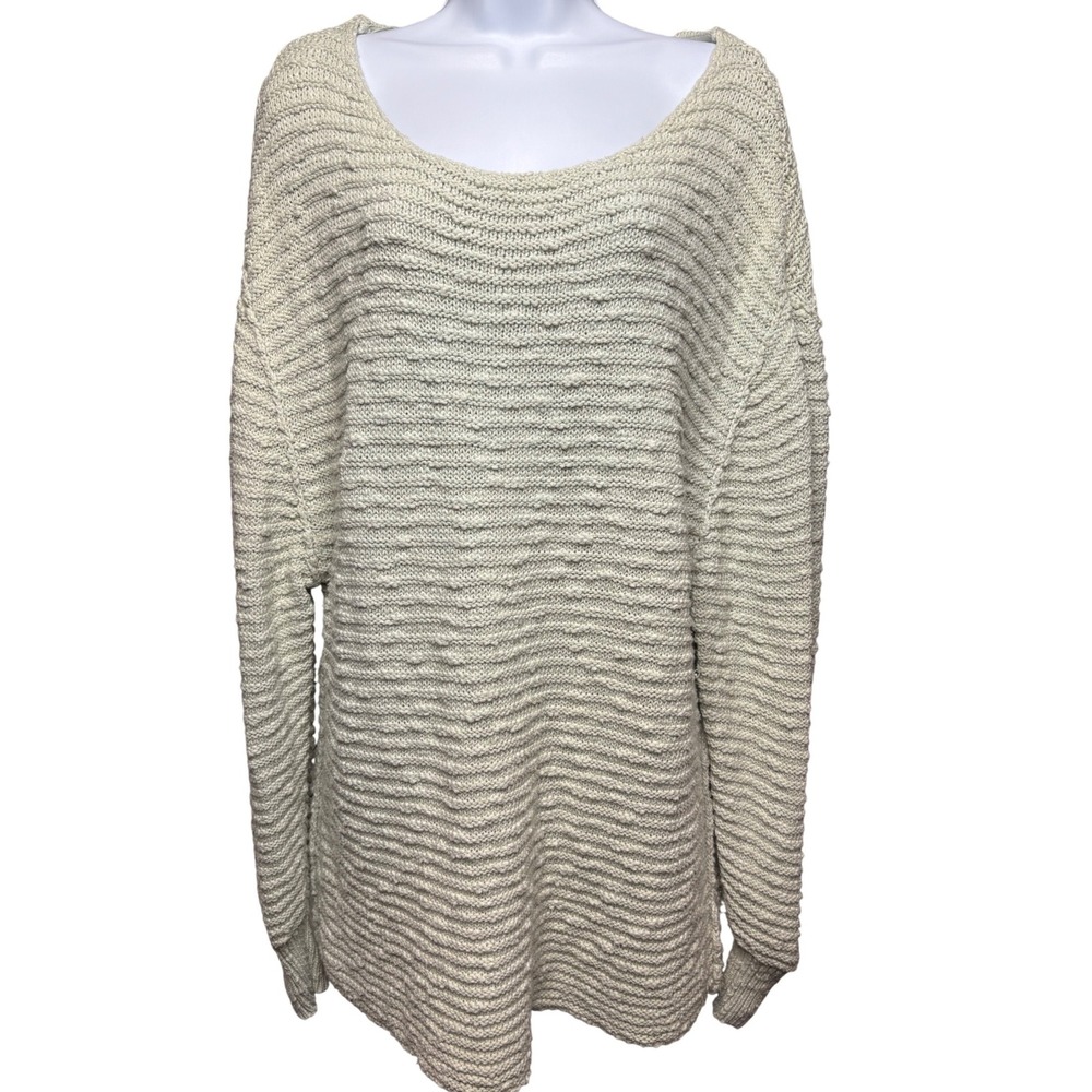 FREE PEOPLE Womens Oatmeal Textured Scoop Neck Oversized Sweater S Minimalist